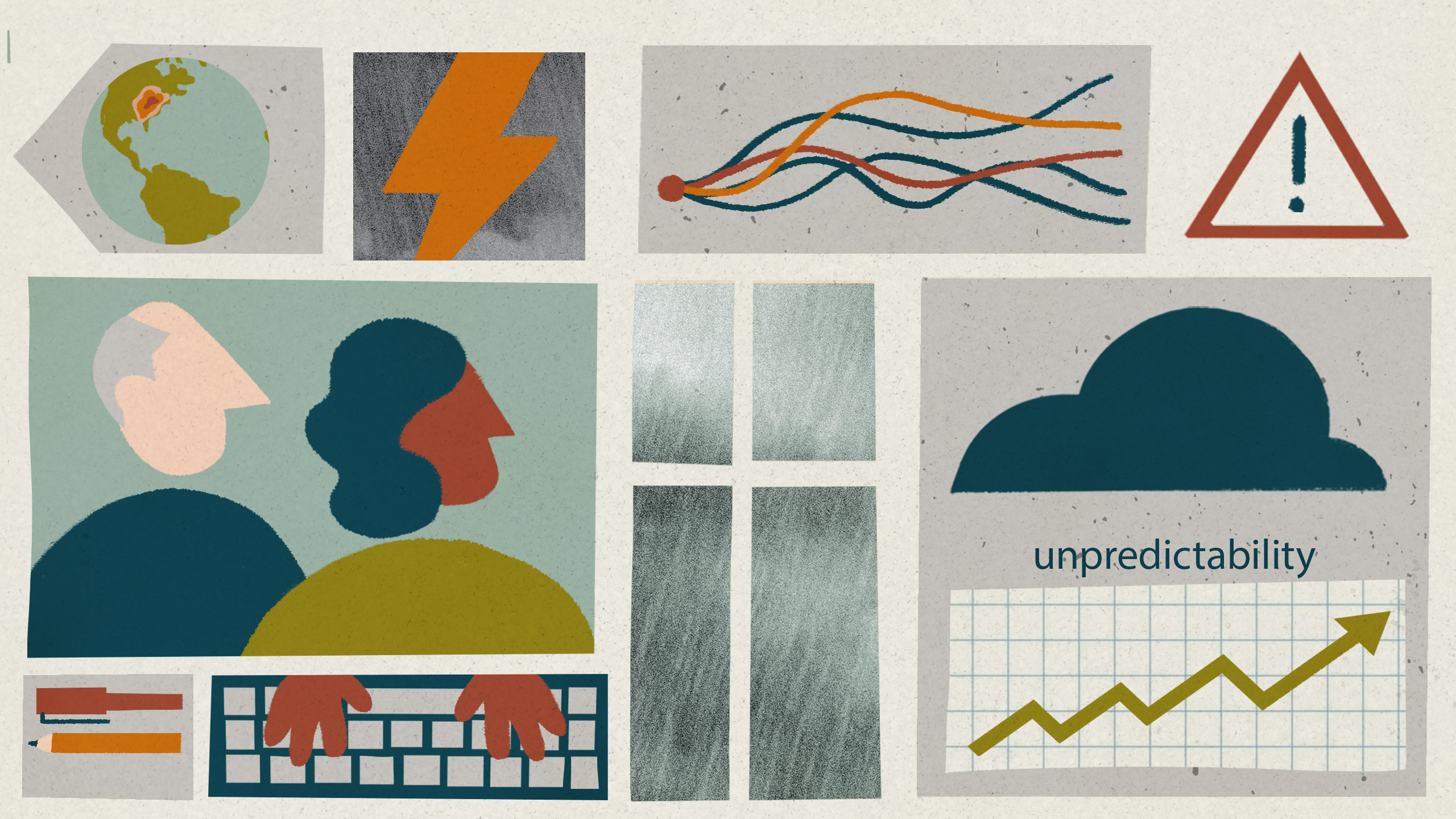 Cartoon of two people looking at weather forecast symbols