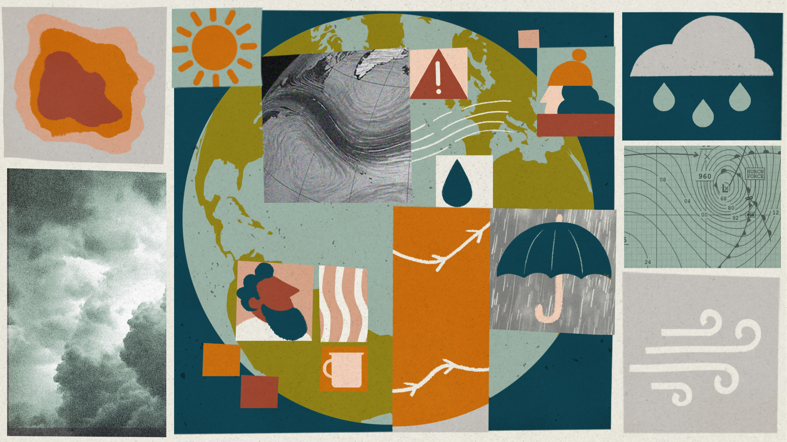 world with different weather charts and symbols arranged on it