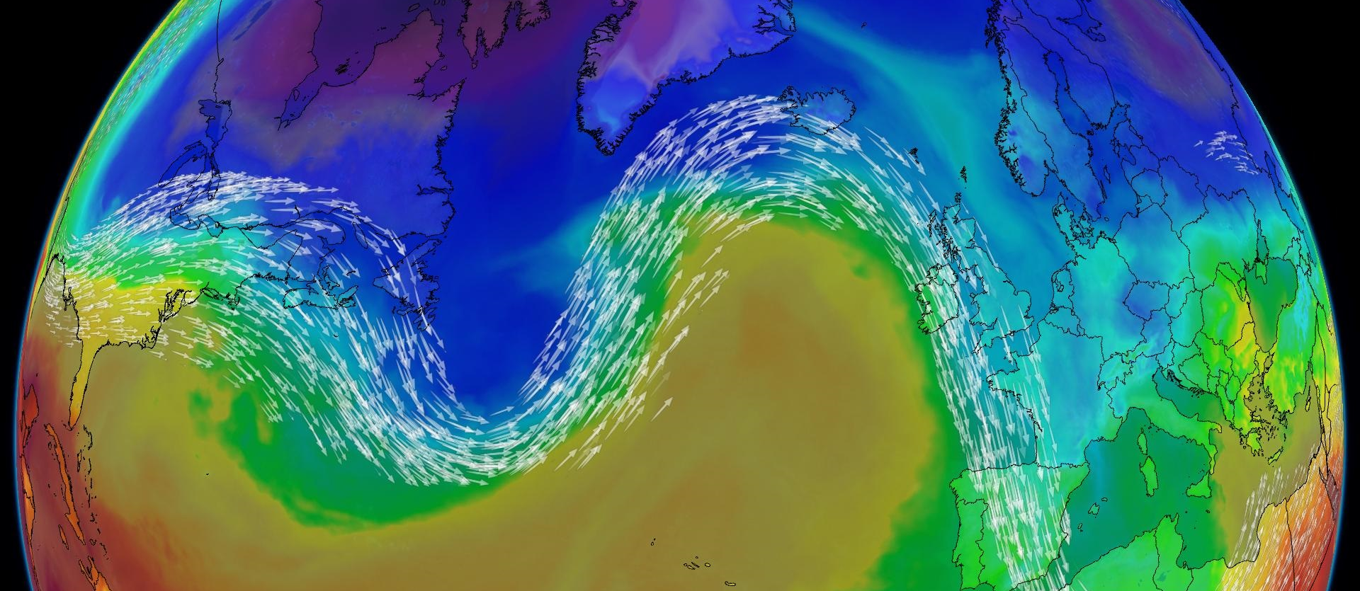 View of Earth with waves on the jet stream over the Atlantic